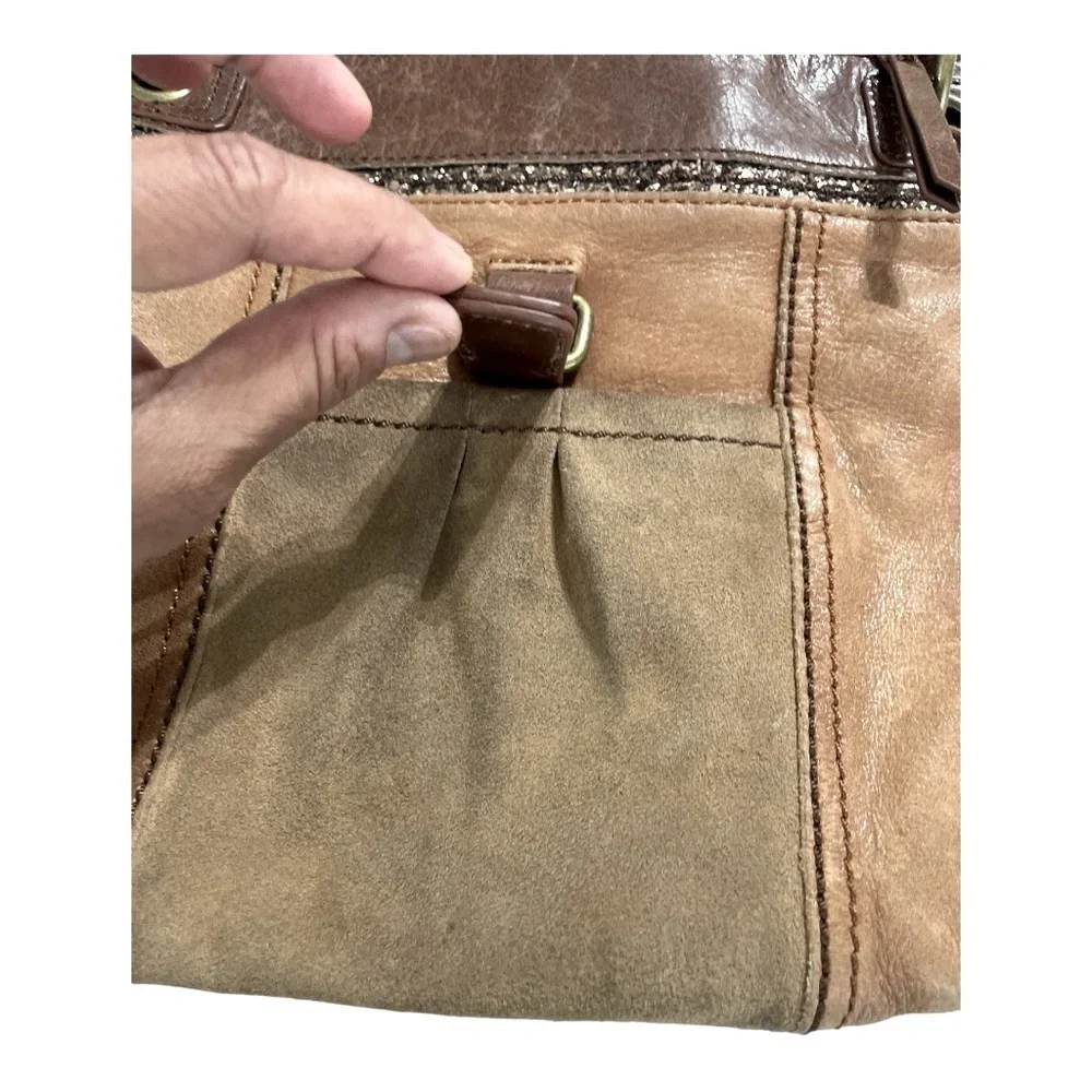The Sak 2 Toned Brown Distressed Leather Kendra Crossbody Purse Bag Hippie Boho
